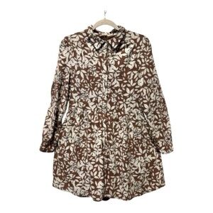 Listicle Brown & Ivory Leaf Print Button Front Dress Size M